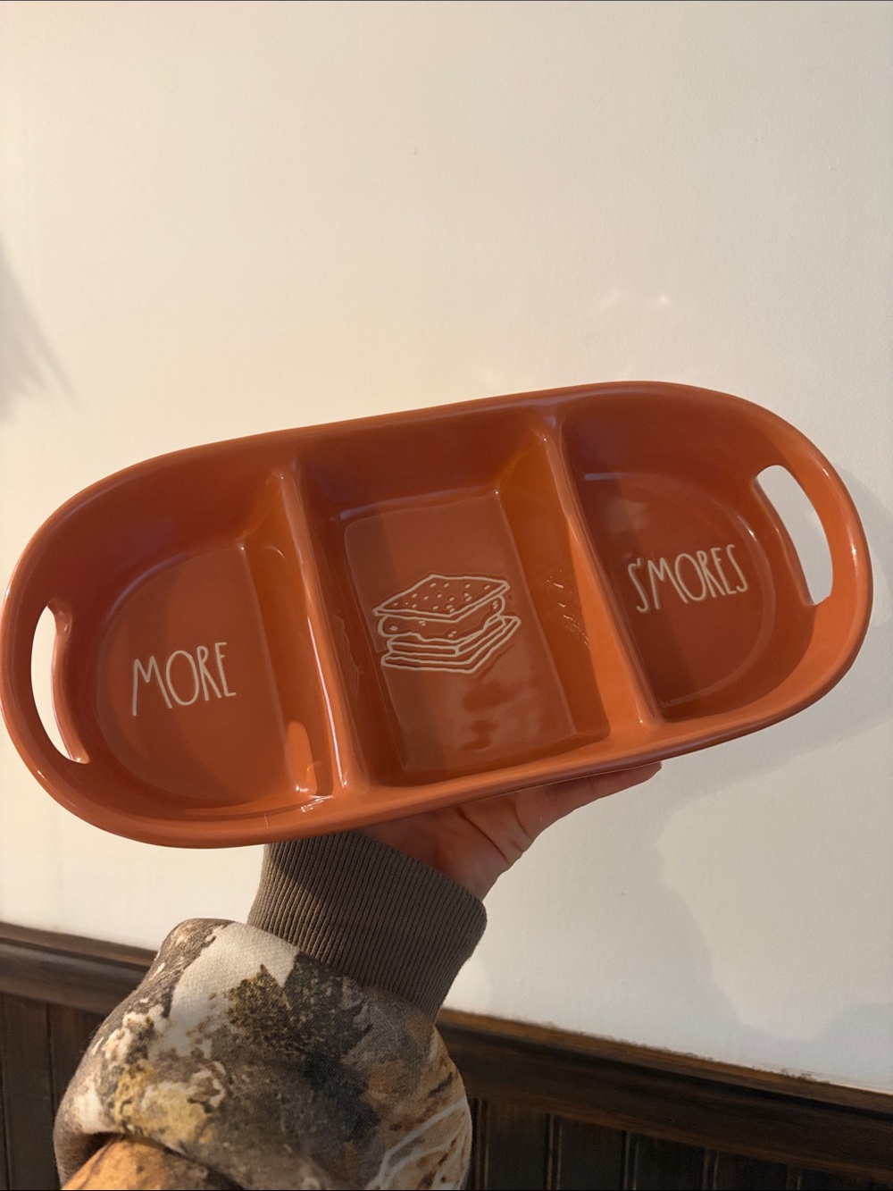 Rae Dunn Orange 'MORE' 'S'MORES' Divided Ceramic Serving Tray